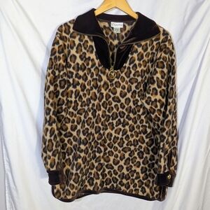 Vtg Gantos 1/4 Zip Fleece, Leopard Print Soft, Warm, Cozy, Fall/Winter Sz M‎